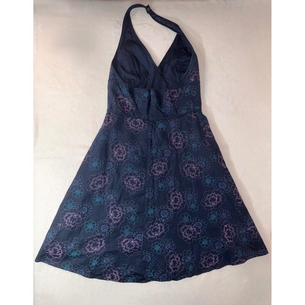 Amanda Smith Petite Vintage Y2K Navy Floral Embroidered Halter Dress 10P Cotton - Picture 7 of 8